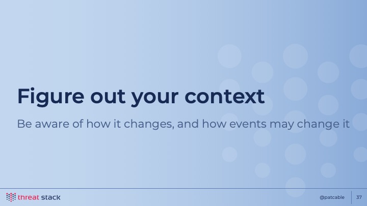 ‘Figure out your context: be aware of how it changes, and how events may change it"