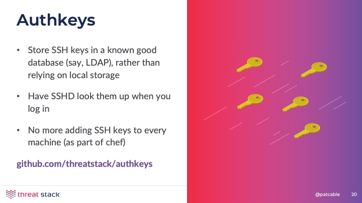 A slide describing authkeys, which I discuss below