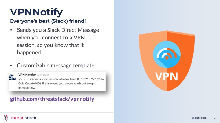 A slide describing VPNNotify, which I discuss below