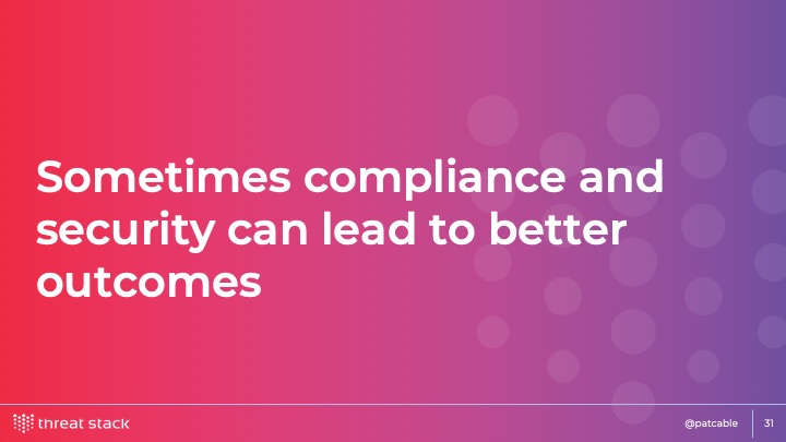 The words ‘Sometimes compliance and security can lead to better outcomes’