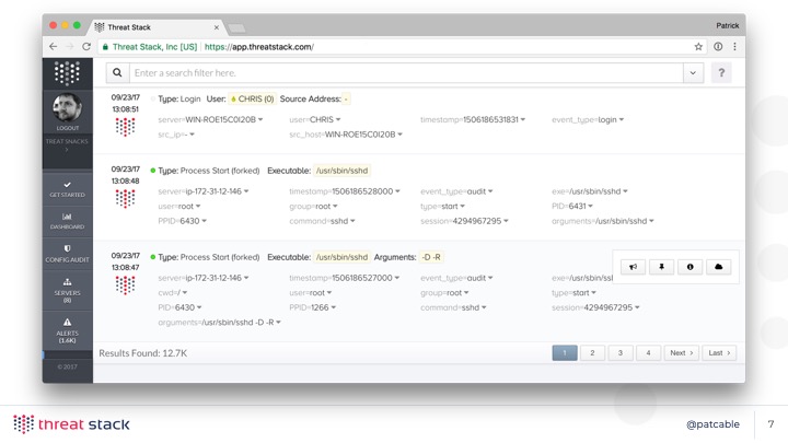 The Threat Stack UI, a graphical representation of events captured