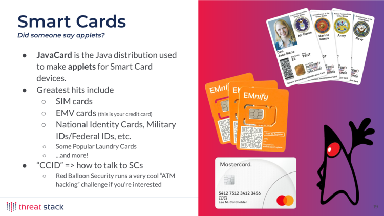 A collage of military IDs, SIM cards, a credit card, the Java mascot