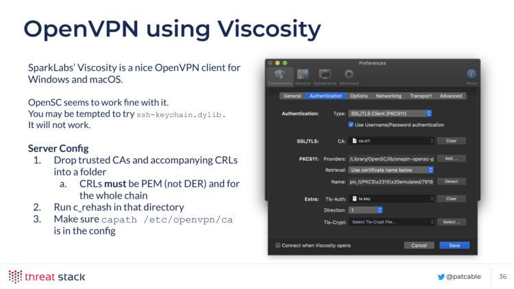 A picture of the Viscosity authentication configuration